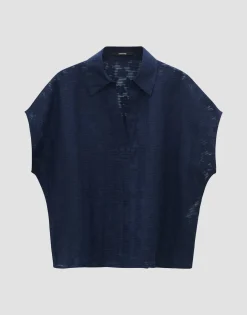 Blouse Met Korte Mouwen Zlumea Blauw Online Bestellen*OPUS Fashion